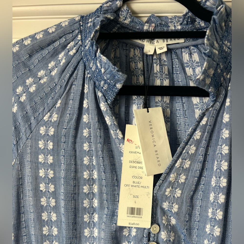NWT Veronica Beard Chambray Patterned Dress - Picture 2 of 3